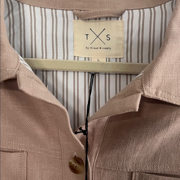 Thread & Supply Taupe Linen Blend Cropped Shirt Jacket - Picture 2 of 8